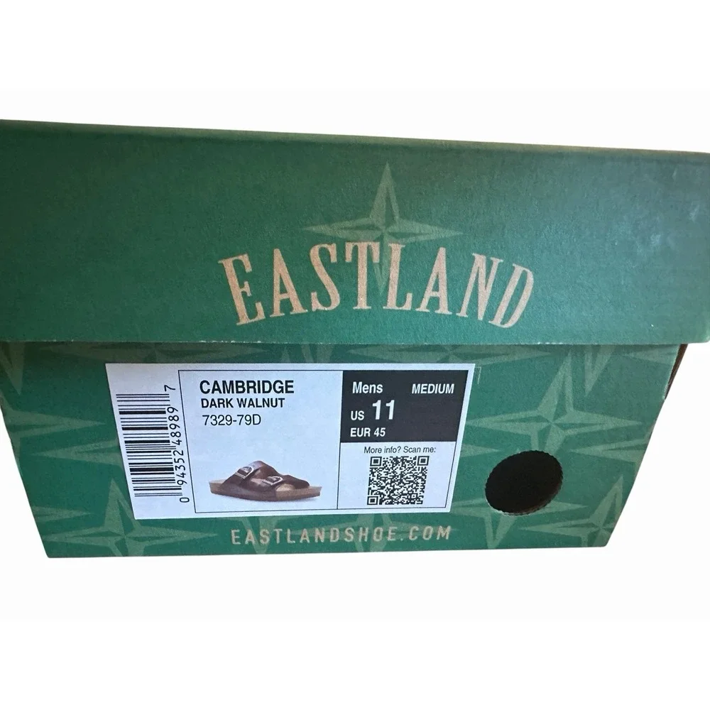 Eastland Mens Cambridge Sandals Dark Walnut Leather Double Strap Sz 11 NEW Brown